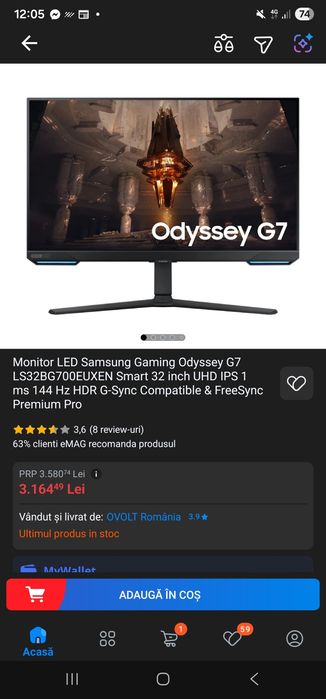 Monitor 4k Samsung  Odyssey 32" 1ms GARANTIE