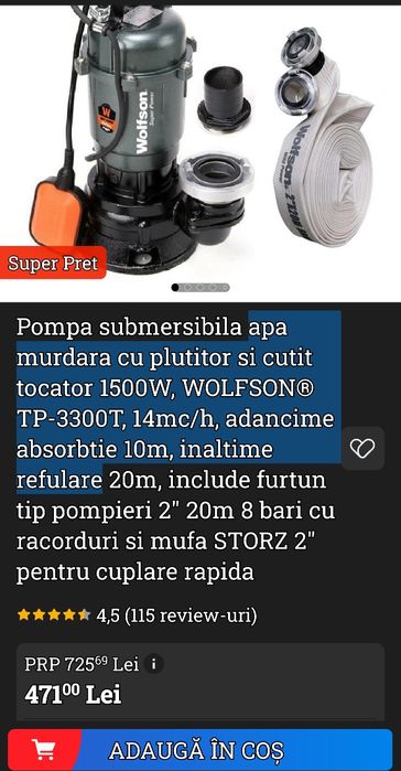 Pompa submersibila apa murdara cu plutitor si cutit tocator 1500W