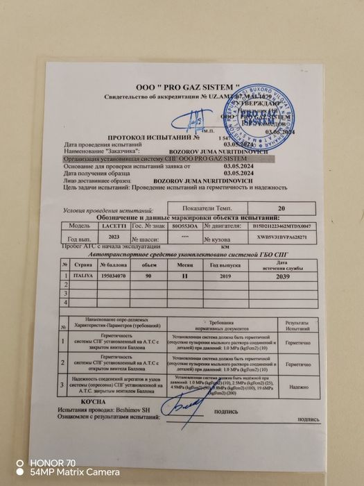 Yevro 4 metan gazbalon sotiladi