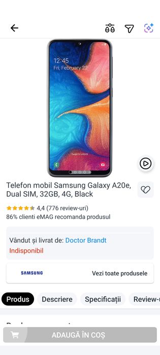 Telefon cu ecran spart Samsung A20e, perfect functional
