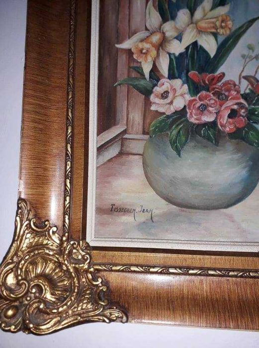 Tablou pictura pe panza inramat in rama de lemn in stil baroc