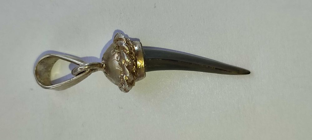 Амулет - ЗУБ древней акулы с серебряным наконечником