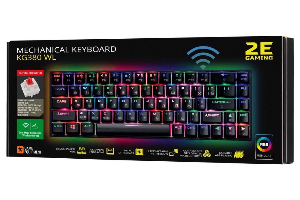 }Клавиатура игровая 2E GAMING KG380 RGB 68key Gateron Red Switch