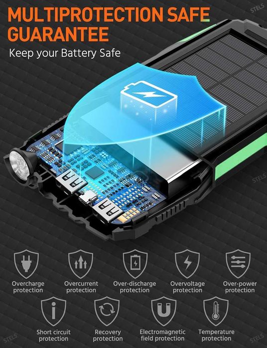 Преносима батерия STELS EnergyPlus 30K, 30000mAh, соларен панел, фенер