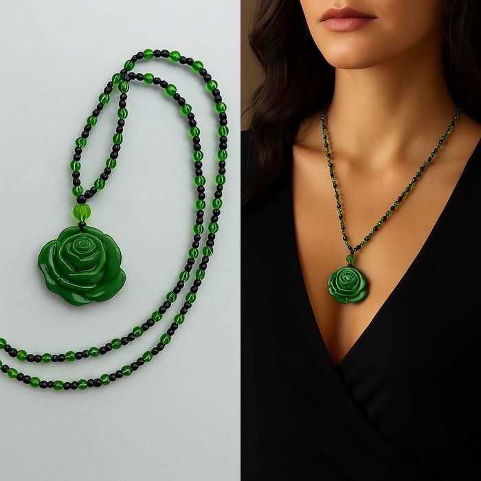 Роза от нефрит. Колие с нефритена висулка.