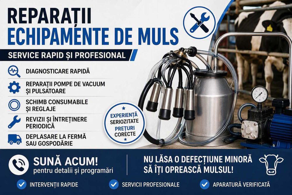 Reparatii și Întreținere Echipamente de Muls