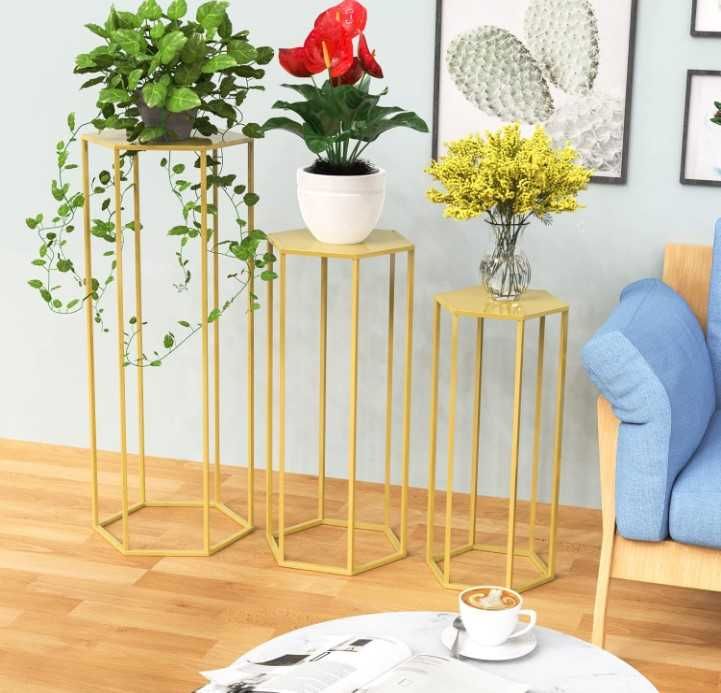 Set 3 suporturi cilindrice aurii decor nunți/petreceri, mese piedestal candy bar