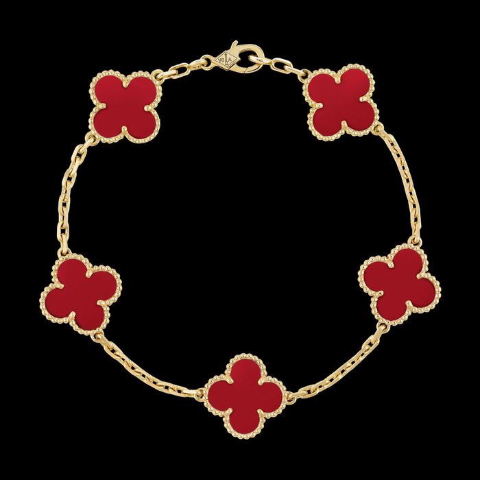 Van Cleef & Arpels VCA Gold Red 5 Motif Vintage Alhambra Дамска Гривна