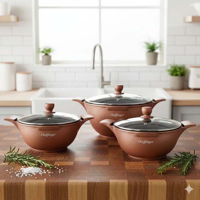 Комплект от 3 тенджери Cheffinger с мраморно покритие 20/24/28 см