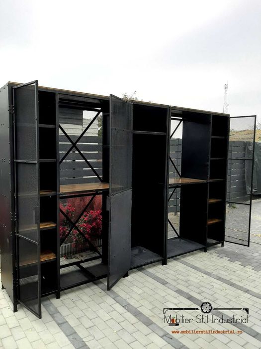 Raft dressing stil industrial- otel si lemn natural