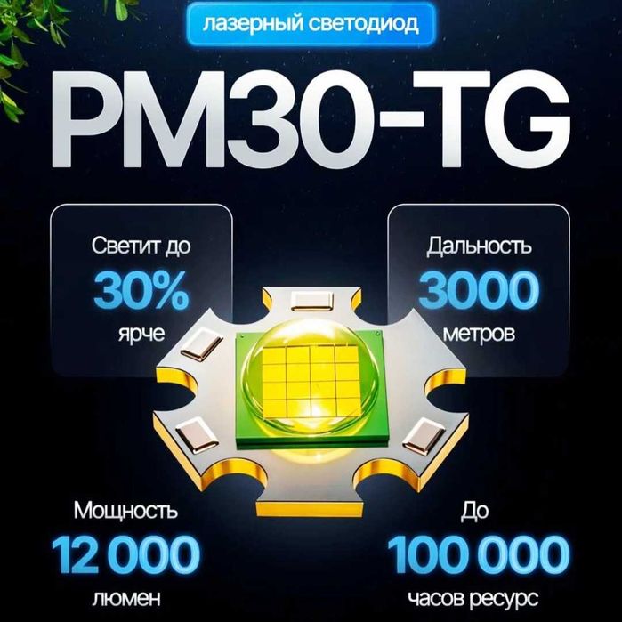 Мощный Фонарик до 3.000 метров. Мощность 12.000 Люмен.