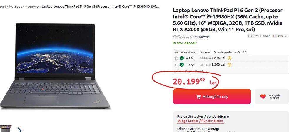 Laptop Lenovo ThinkPad P16 i9-13980HX 32GB Ram RTX 2000 8GB 1TB SSD