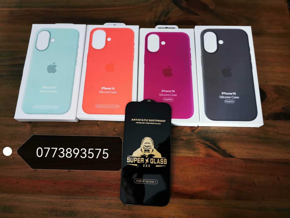 Husa silicon Magsafe + folie sticla ecran Iphone 16 / Pro / MAX / Plus