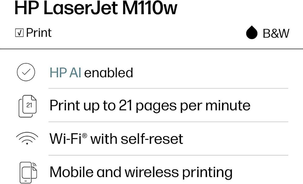 Чисто нов на 70 страници черно-бял лазерен принтер HP LaserJet M110w