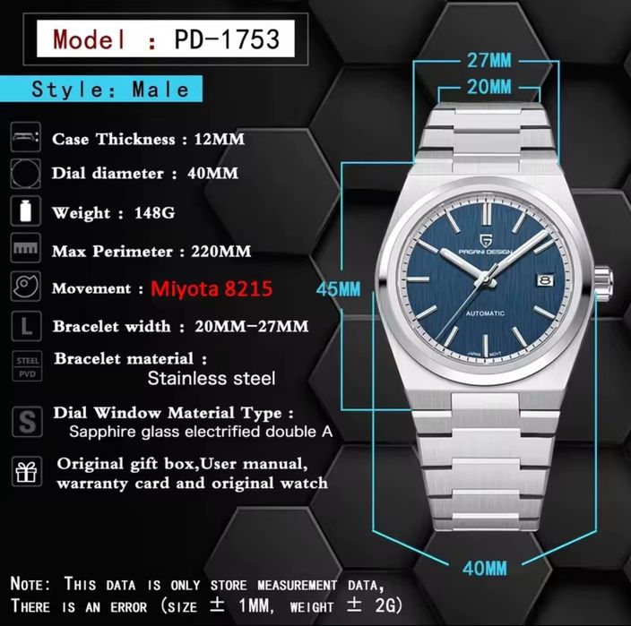 Pagani Design Automatic Watch NH35A Stainless Steel Sapphire