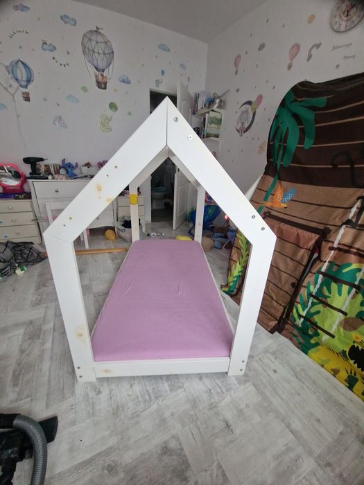 Pat copii casuta montesori cu cort separat