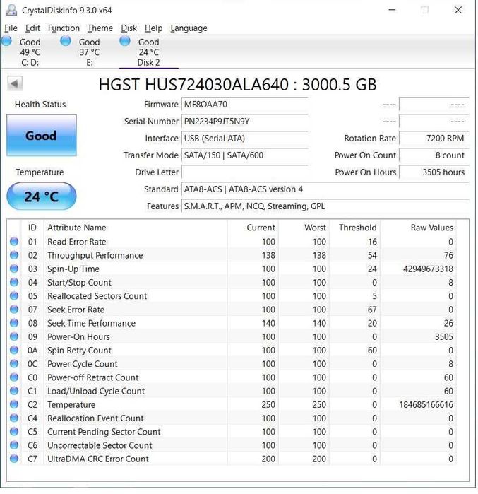 Hard Disk HGST 3TB 7200 64MB Sata 3 HDD PC Server NVR HUS724030ALA640