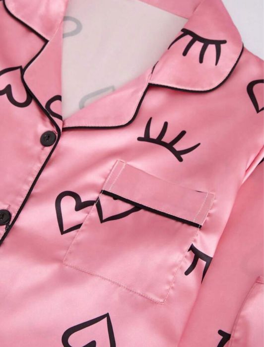 Комплект пижама от 7 части сатен риза потник къси панталонки ластик