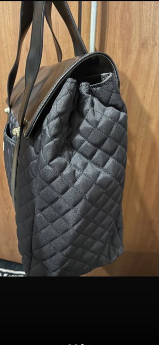 Geanta de mana , Carla Rossini, din piele naturala si textil matlasat
