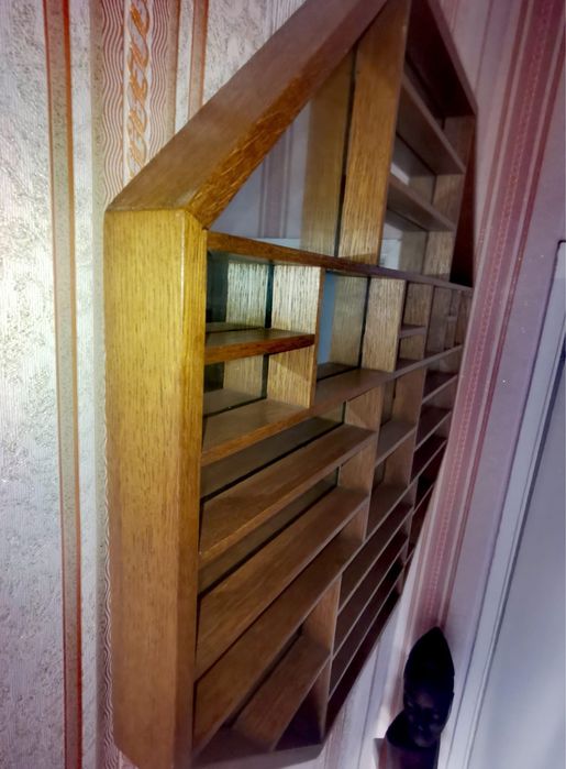 Антикварно дървено огледало осмоъгълна лавица дизайнерско голямо !