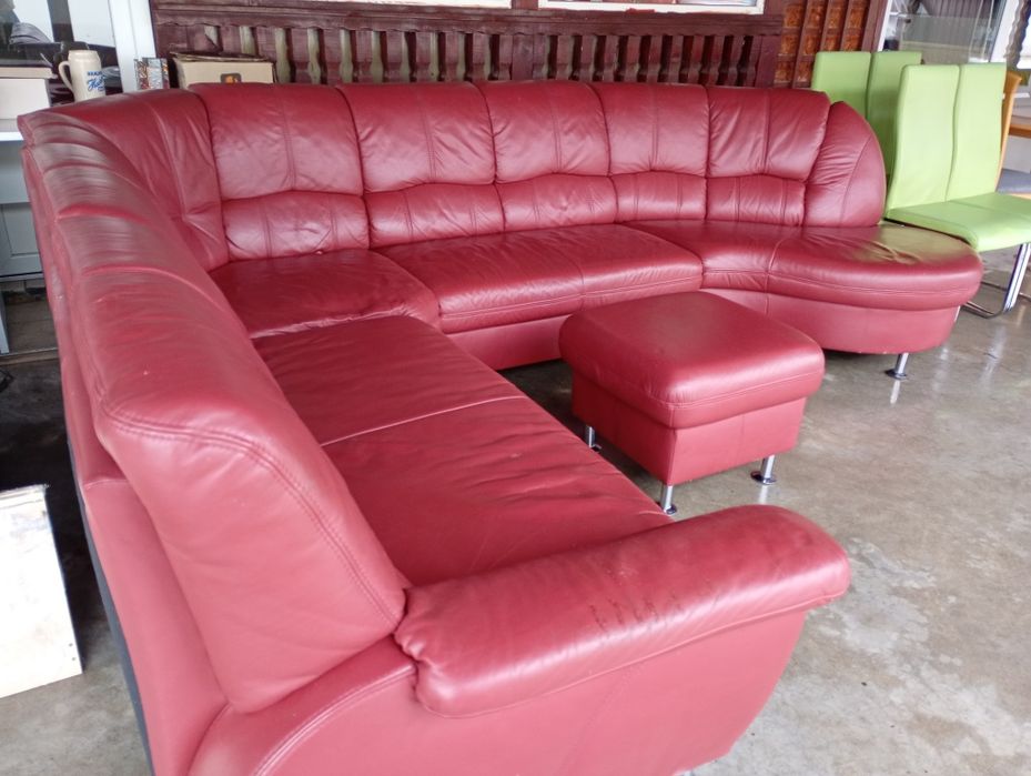 Colțar piele in formă de U cu taburet