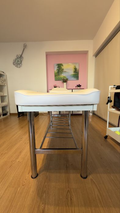 Masă de masaj profesională – piele ecologică albă