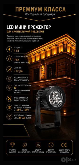 Led mini прожектор 3w