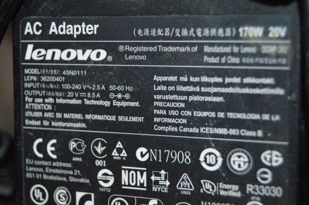 Alimentator Lenovo model 45N0111 Tensiune 20V 170W 8.5A