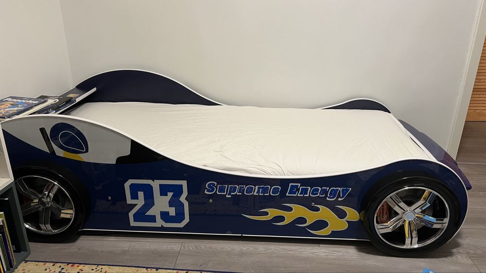 Pat Copii Masina de Curse 90x200 + Saltea IKEA Spuma
