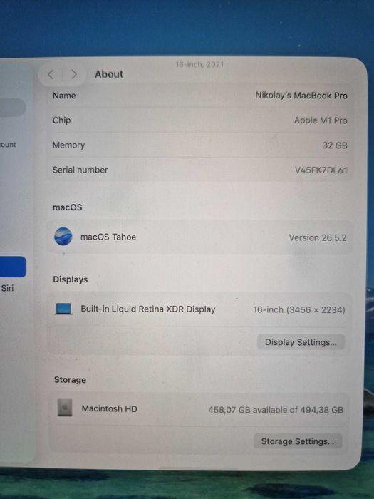 MacBook Pro 16" 2021 M1 Pro / 32GB RAM / 512GB SSD / Space Gray