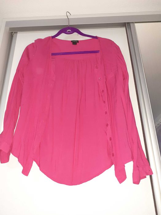 Camasa Zara M culoare alb +camasa maneca lunga roz/albastru