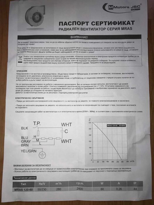 Радиален вентилатор серия МRAS фи 120-60