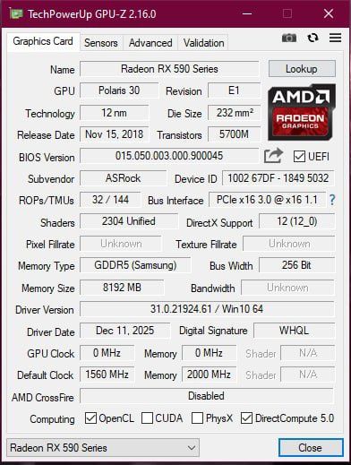 Видеокарта AMD Asrock RX590 Phantom Gaming X 8gb