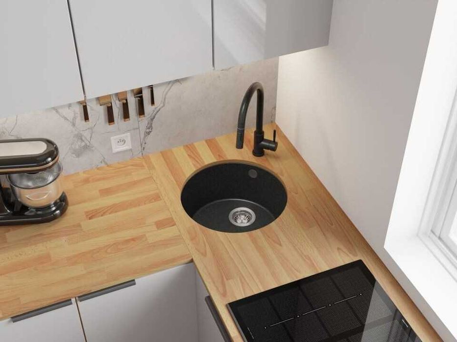 Графит кръгла кухненска мивка за вграждане под плот Валета 50 460x460