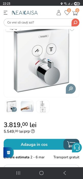 Baterie dus incastrata Hansgrohe ShowerSelect Glass alb- crom termosta