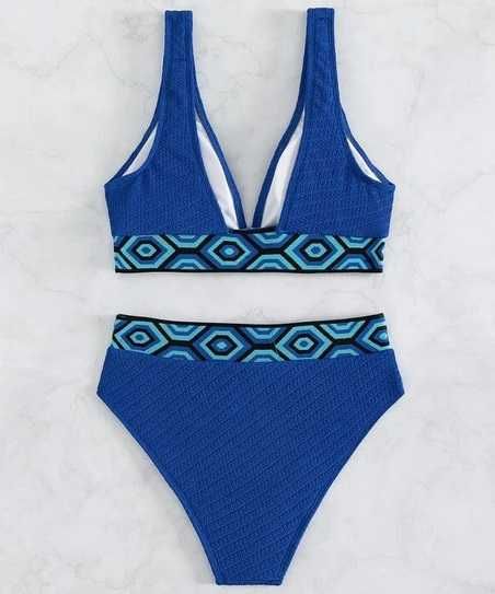 Син бански костюм с висока талия М и Л