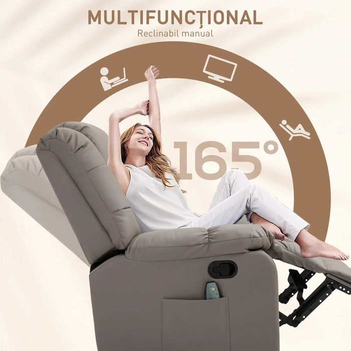 Fotoliu de Relaxare cu Masaj , din piele artificiala, Gri , HOMCOM