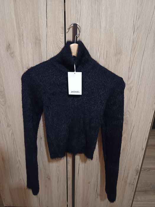 Pulover crop-top, damă, negru, S