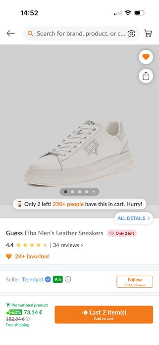 Чисто нови - Guess Elba Men's Leather Sneakers 43 номер