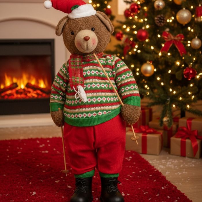 Коледно плюшено мече с пуловер и шапка 70см