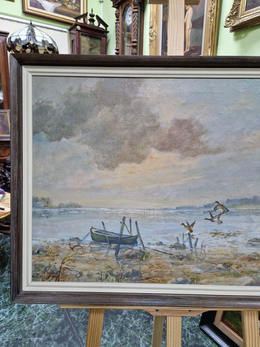 Страхотна антикварна белгийска картина масло върху платно