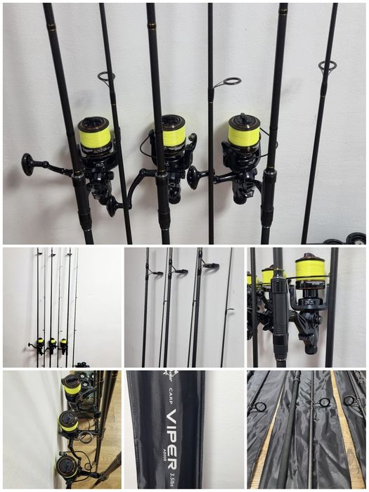 SET 3 Lansete Crap FL VIPER 3.90m 3.5 LBS + 3 Mulinete AVIATOR DP70