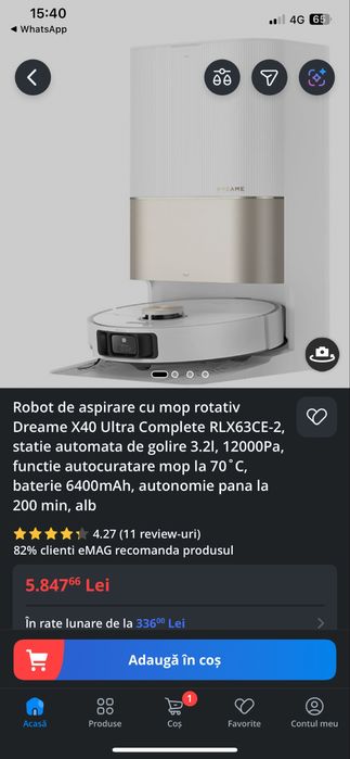 Aspirator Dreame x40, robot cu mop ultra complete