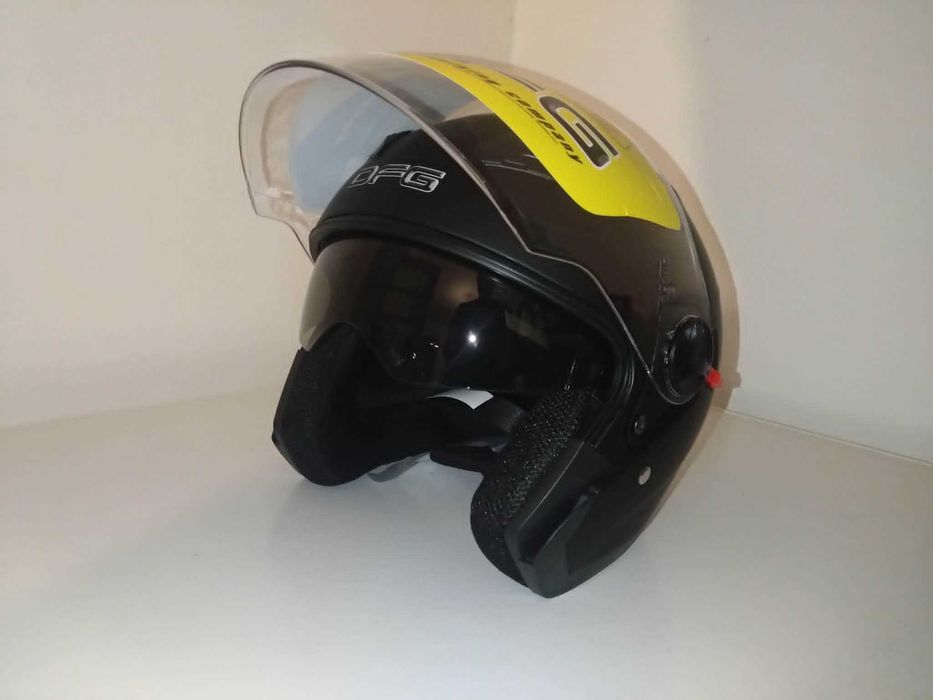 CASCA MOTO OPEN FACE,  cu viziera clara+ochelari fumurii integrati, marimea L