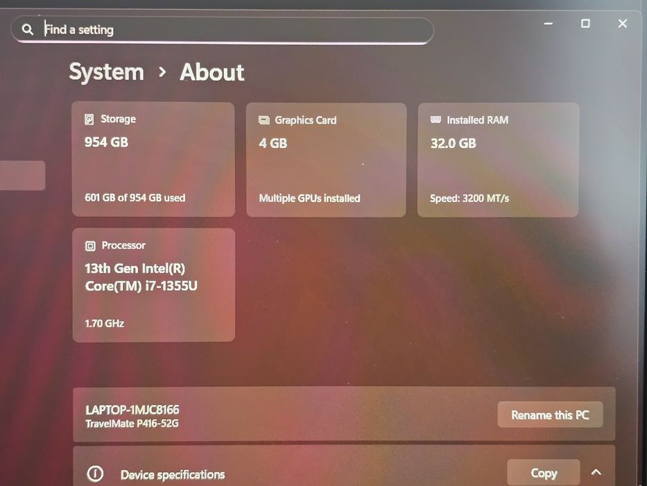 Acer TravelMate P416 – Performanță Premium | i7 Gen 13 | 32GB RAM | RTX 2050 | Baterie 95%