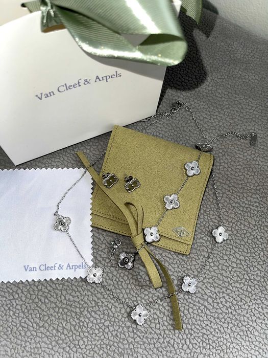 van cleef комплект сет бижута колие обеци гривна стомана детелина VC