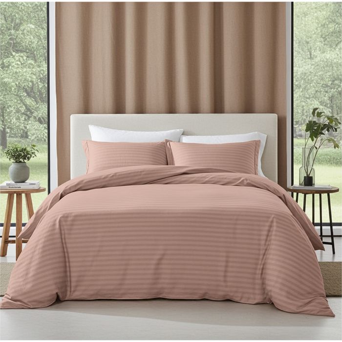 Lenjerie Damasc Senegal Dx010, Damasc, 4 Piese, Cu Elastic, Bej, Roz