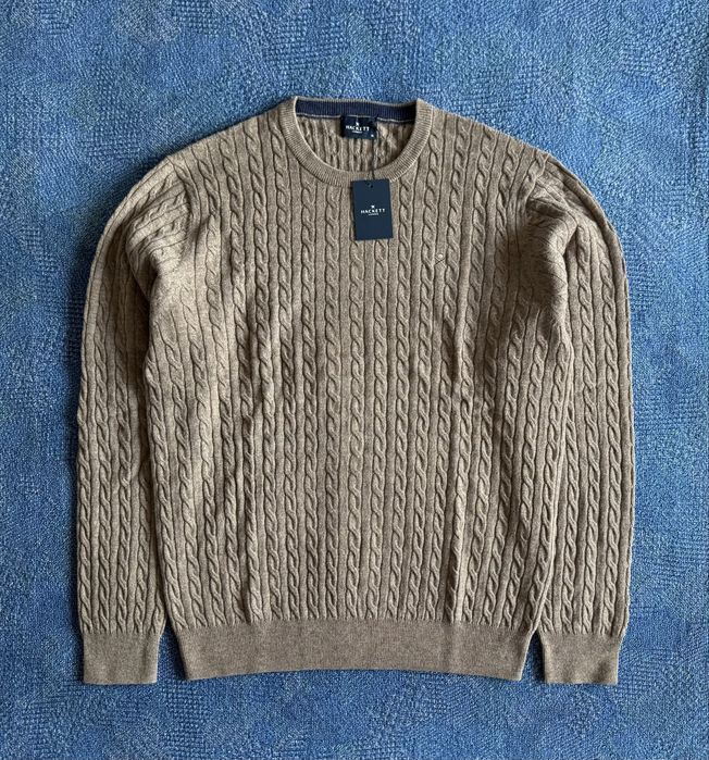 80% вълна Hackett London Cable Crew Lambswool Pullover ОРИГИНАЛ мъжки пуловер - L/XL