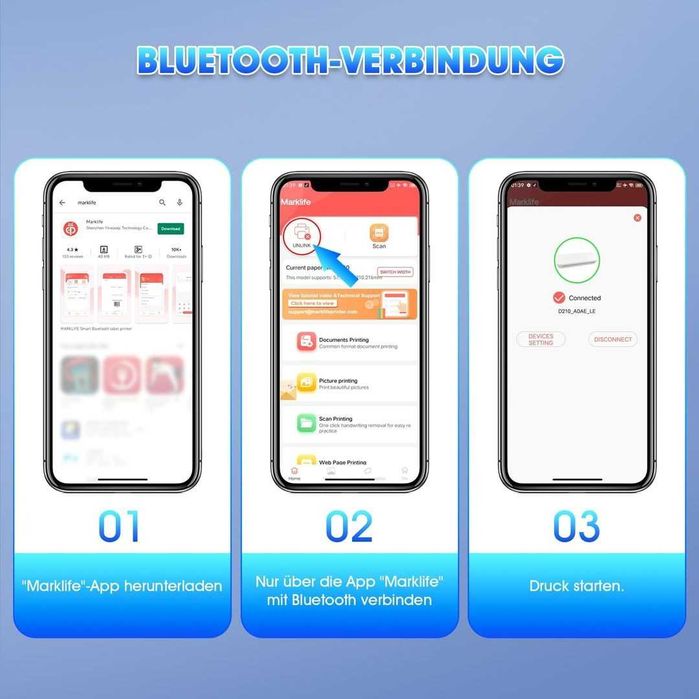 Портативен А4 Термален Принтер Bluetooth Съвместим с iOS/Android/Татус