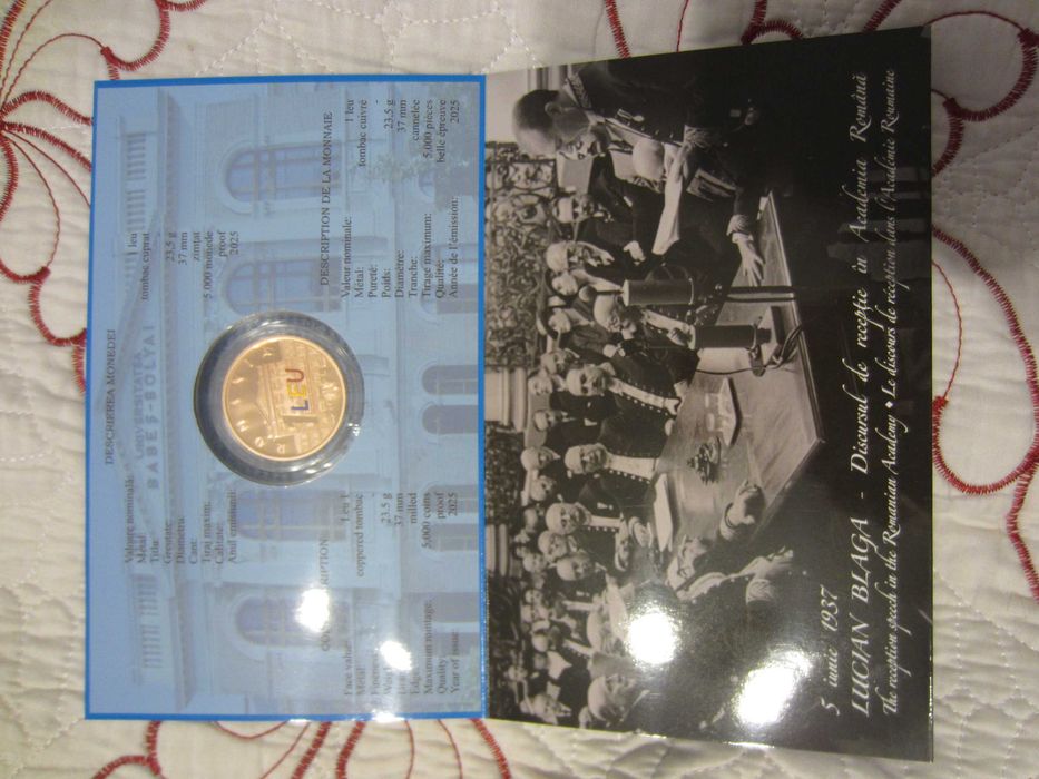 Moneda 1 leu  Lucian Blaga - prima moneda colorata emisa de BNR